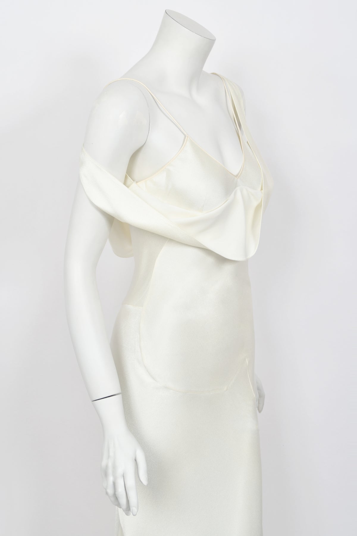 1994 John Galliano &#39;São Schlumberger&#39; Collection Ivory Off Shoulder Bias-Cut Gown