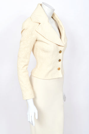 1998 John Galliano 'Haut Bohème' Collection Ivory Fitted Textural Jacket & Bias-Cut Maxi Skirt Set