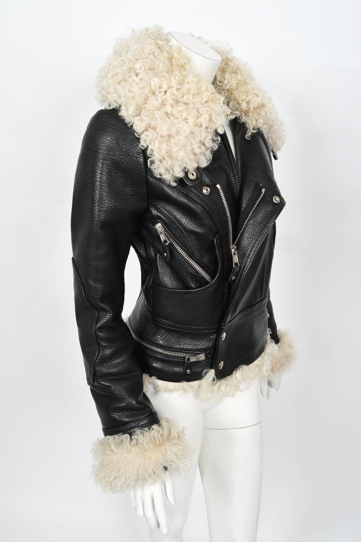 2004 Balenciaga Documented Runway Leather &amp; Shearling Motorcycle Jacket