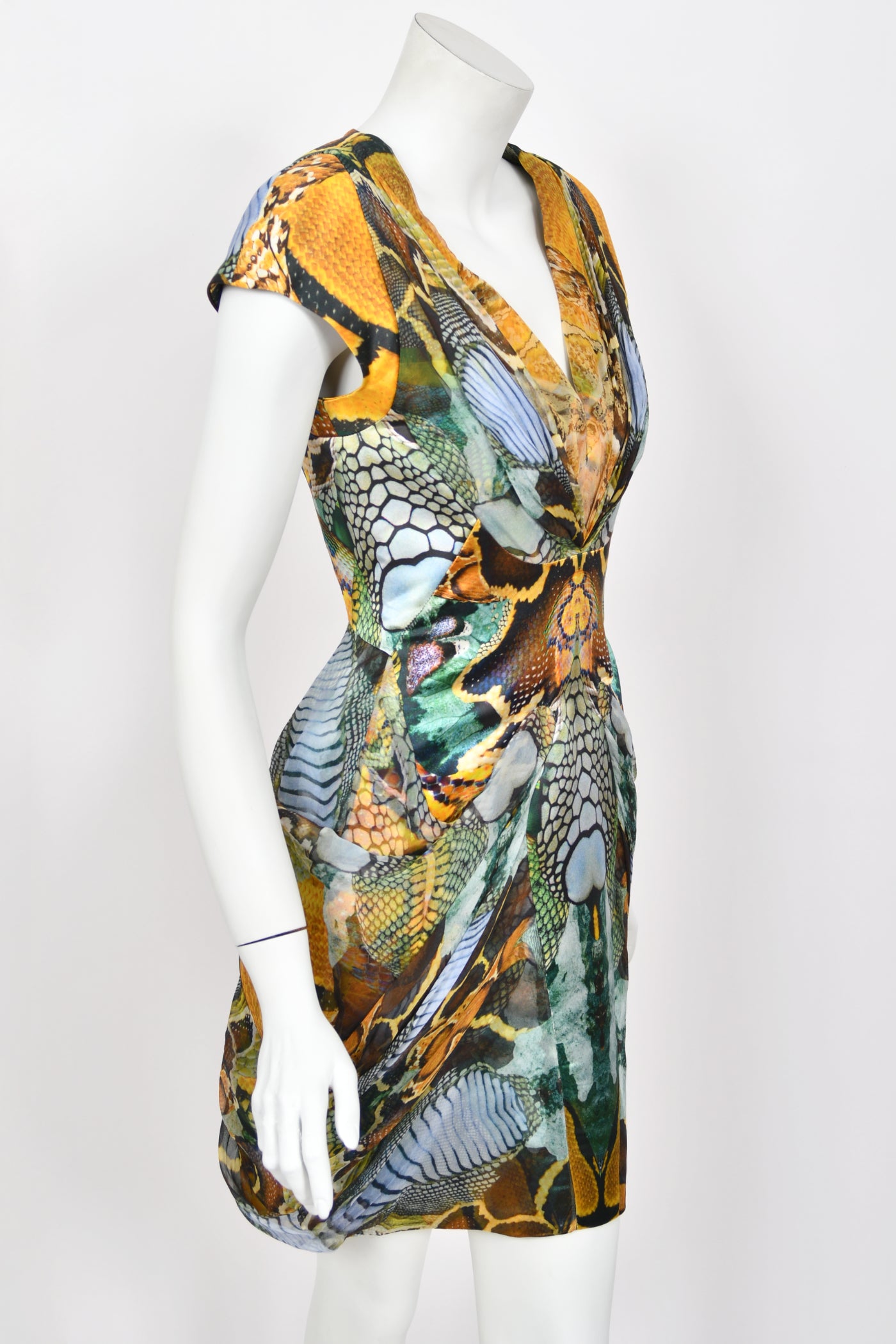 2010 Alexander McQueen 'Plato's Atlantis' Reptile Print Silk Mini Dress - Timeless Vixen 2010 Alexander McQueen 'Plato's Atlantis' Reptile Print Silk Mini Dress - Timeless Vixen