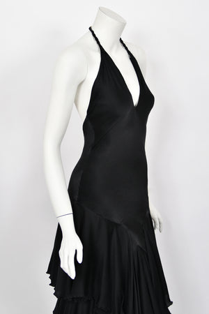 2006 Alexander McQueen 'Widows of Culloden' Black Silk Bias-Cut Tiered Ruffle Gown