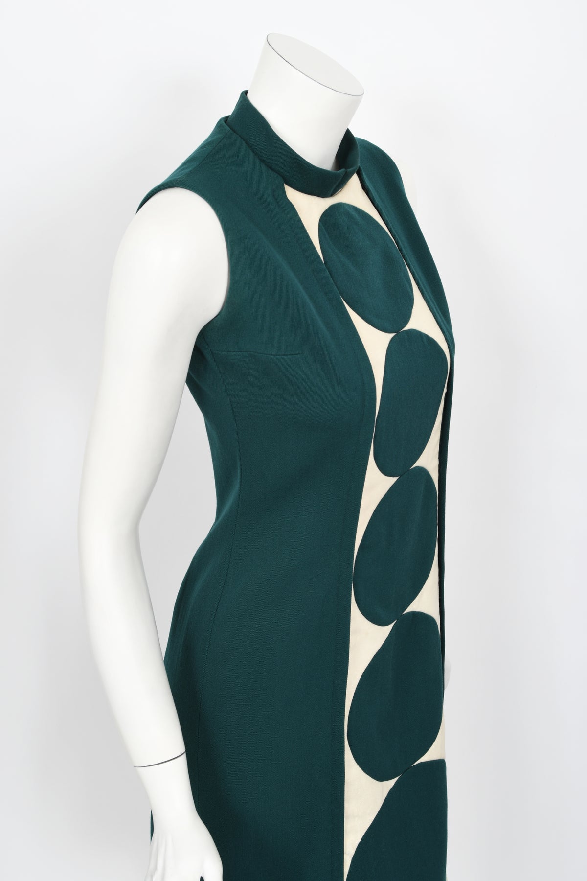 1966 Jacques Esterel Haute Couture Documented Teal Green Op-Art Mod Dress