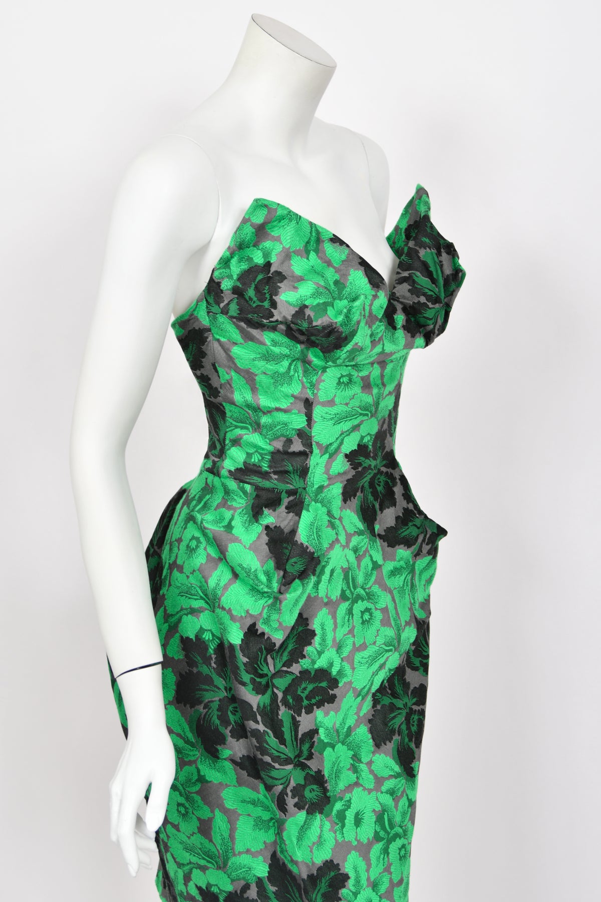 2010 Vivienne Westwood Gold Label Sculpted Green Floral Silk Brocade Corset Dress