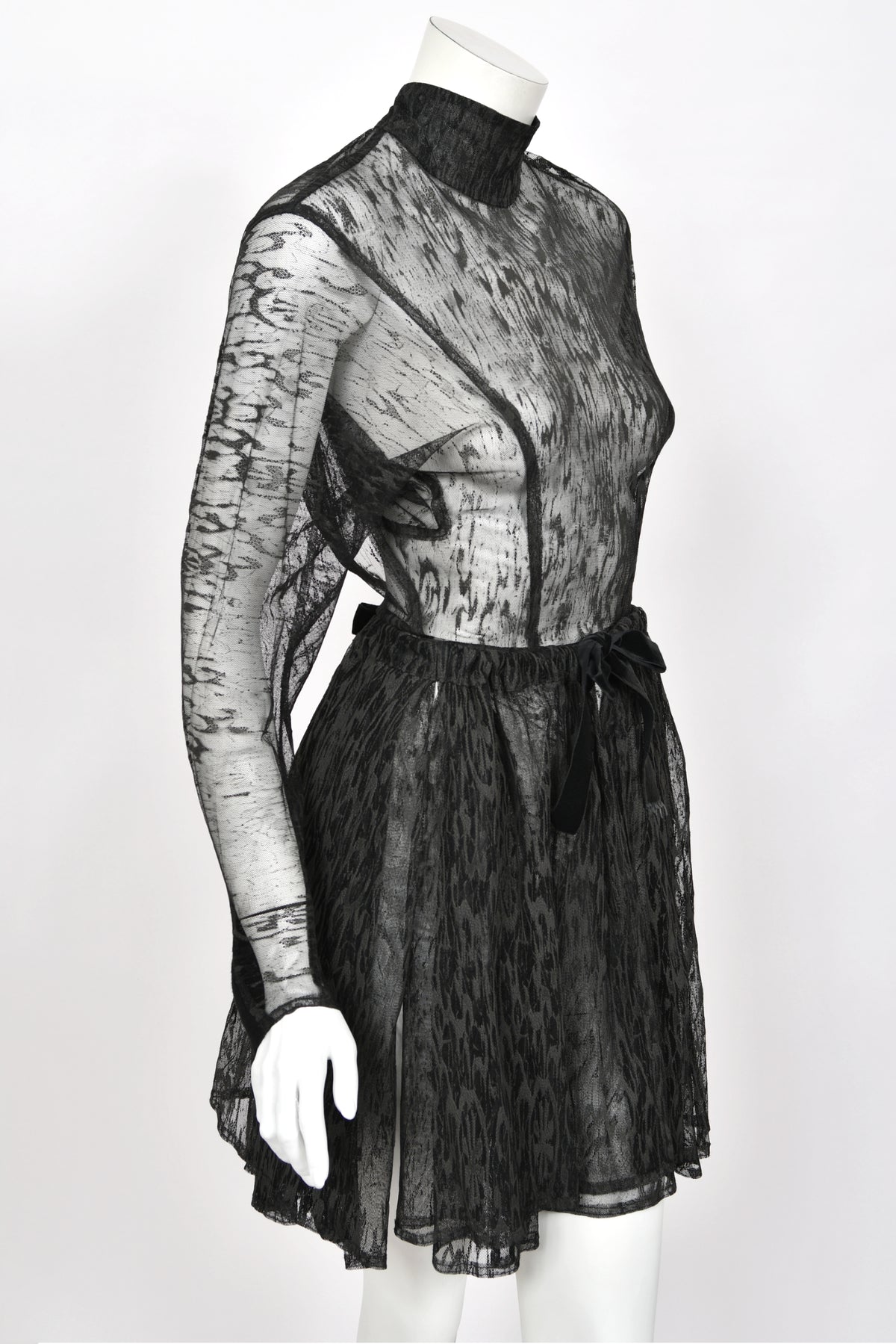 1987 Azzedine Alaia Naomi Campbell Featured Runway Sheer Lace Mini Dress