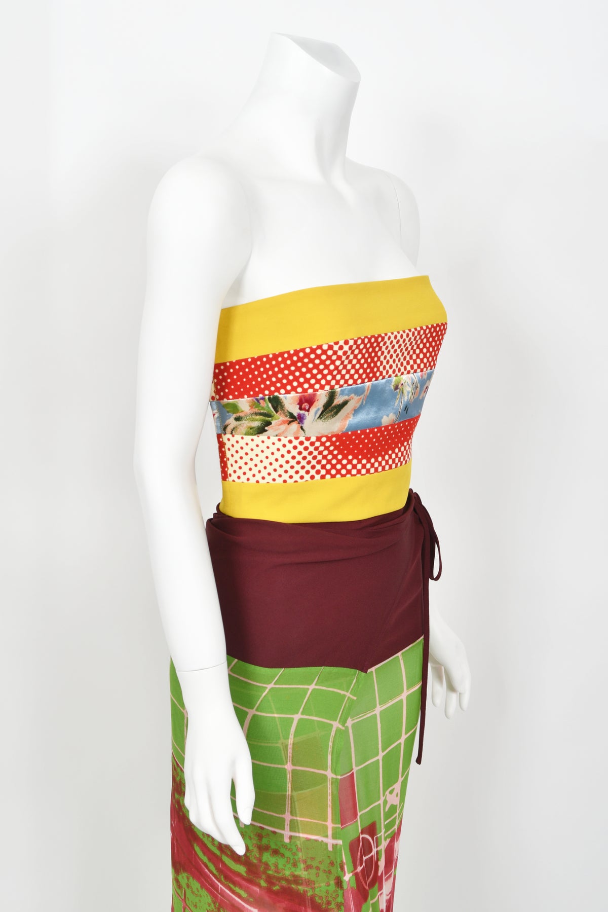 1996 Jean Paul Gaultier Cyberbaba &#39;Sex and the City&#39; Graphic Silk Bustier Dress