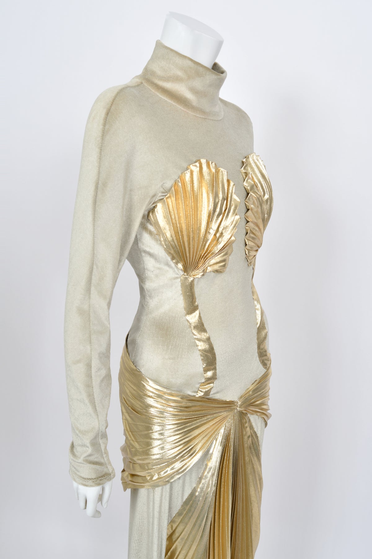 1984 Thierry Mugler &#39;Winter of the Angels&#39; Metallic Gold Lamè &amp; Stretch Velvet Gown