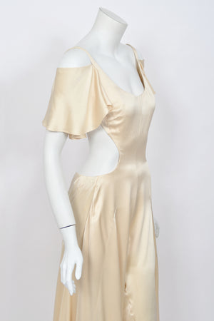 2004 Alexander McQueen 'Deliverance' Collection Ivory Silk Cut-Out Backless Jumpsuit
