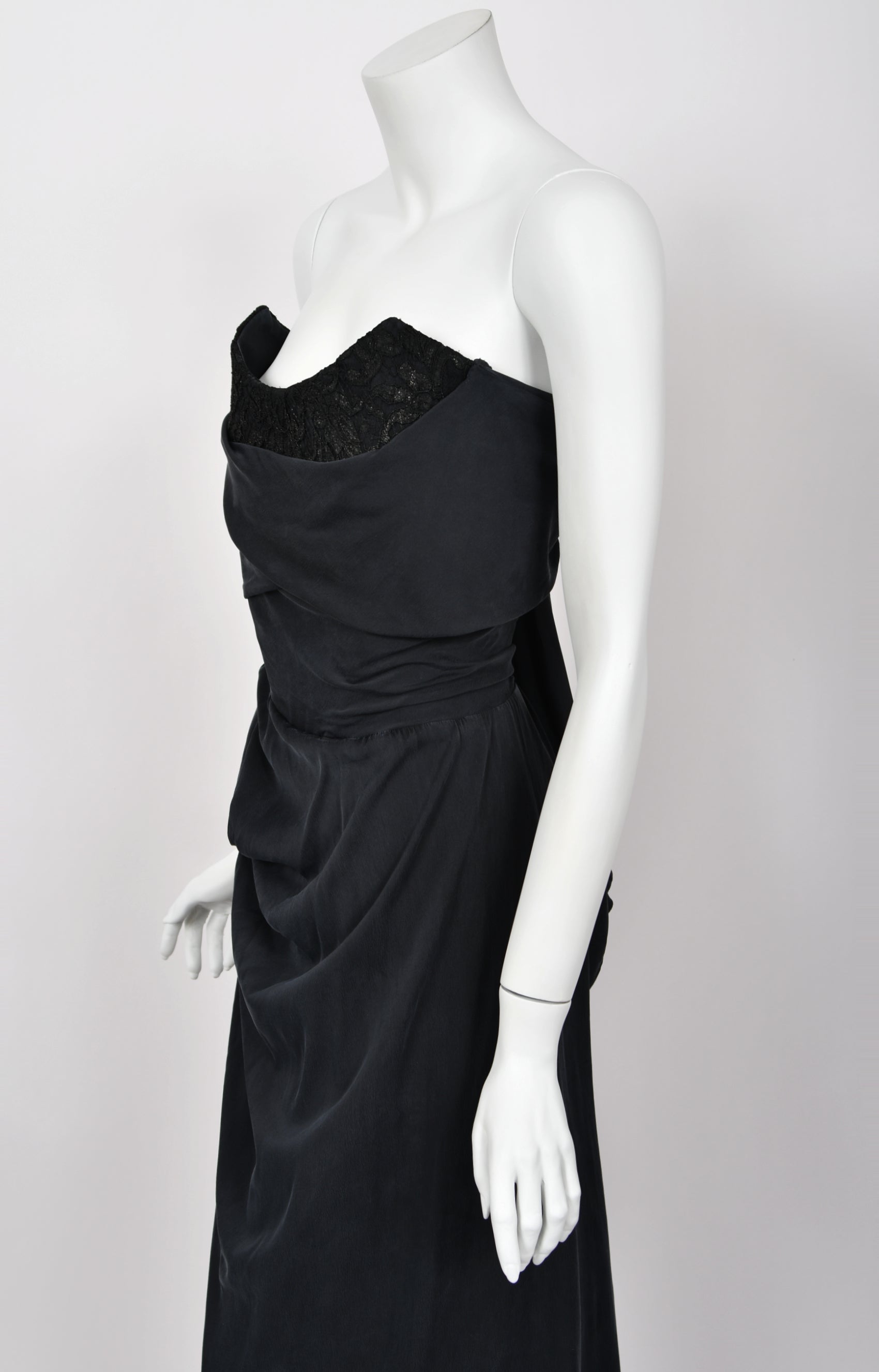 2012 Vivienne Westwood Black Draped Silk Lace Corset Gown - Timeless Vixen 2012 Vivienne Westwood Black Draped Silk Lace Corset Gown - Timeless Vixen