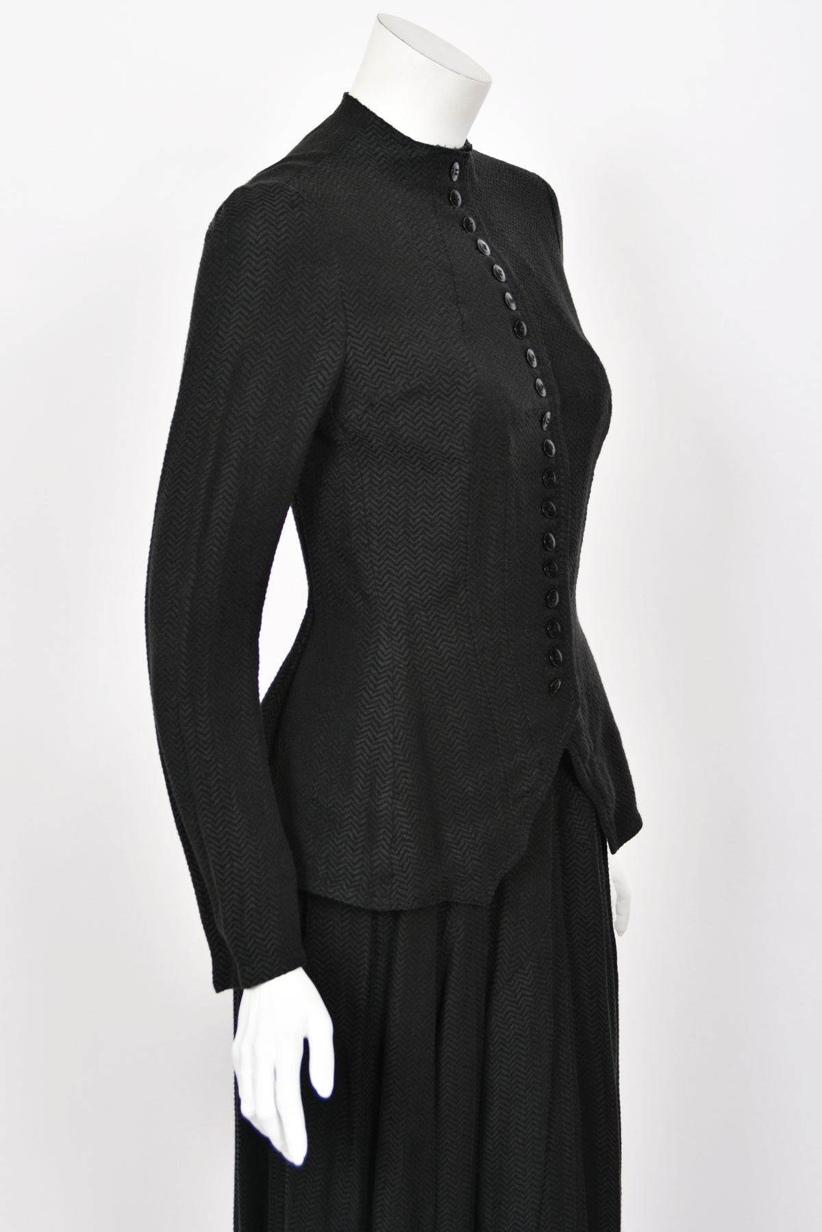 1998 Yohji Yamamoto Editorial Herringbone Button-Up Boned Jacket &amp; Maxi Skirt w/Tags