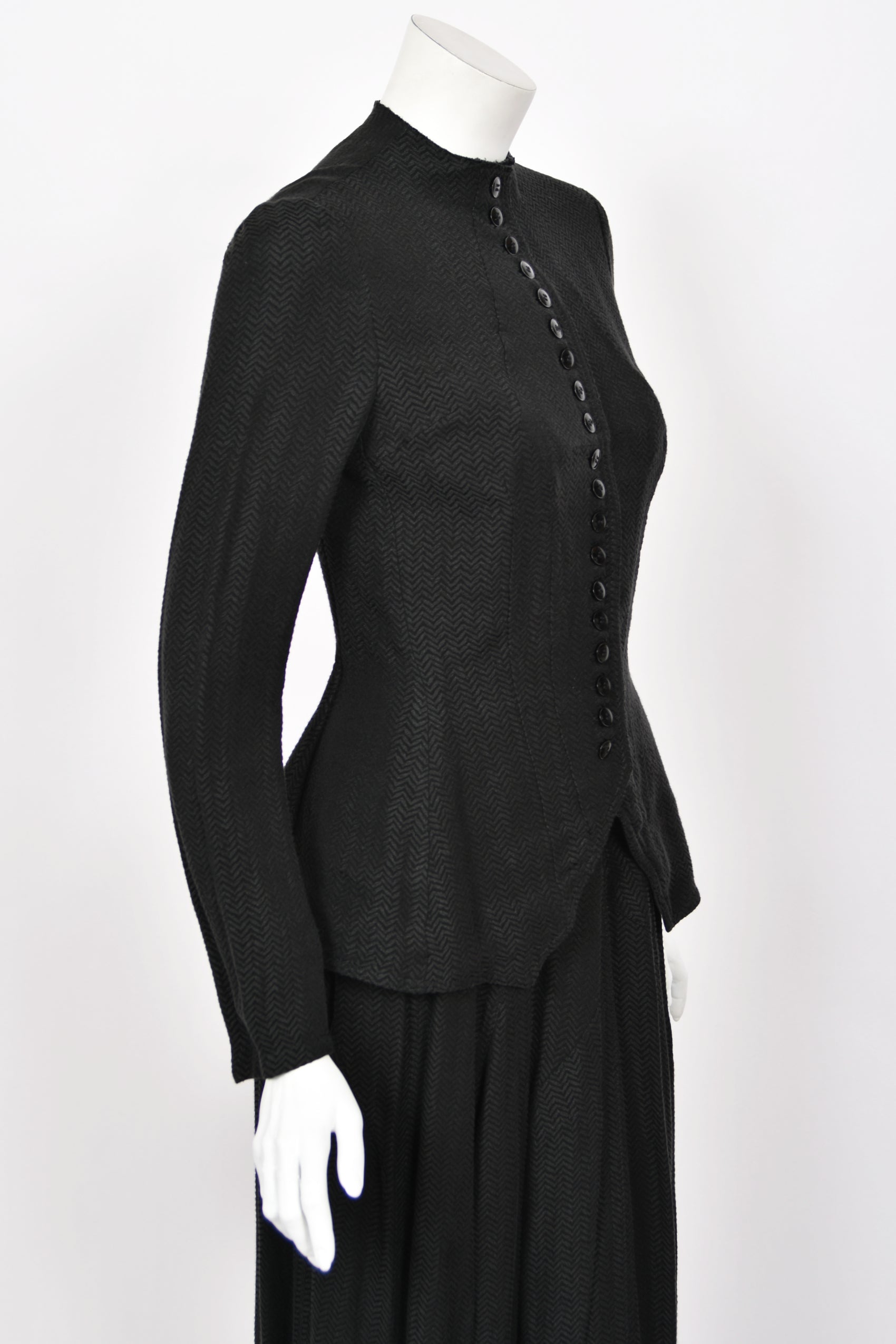 1998 Yohji Yamamoto Herringbone Button-Up Jacket & Maxi Skirt w