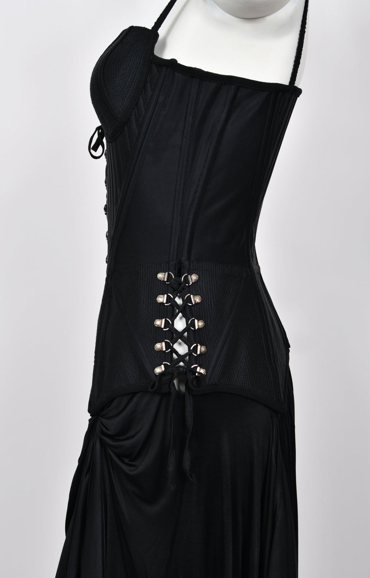 1995 Gianni Versace Couture Black Corset High-Slit Important Campaign Gown