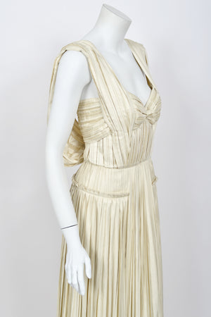 2009 Bottega Veneta Heavily Pleated Ivory Silk Bustier Runway Gown w/ Tags