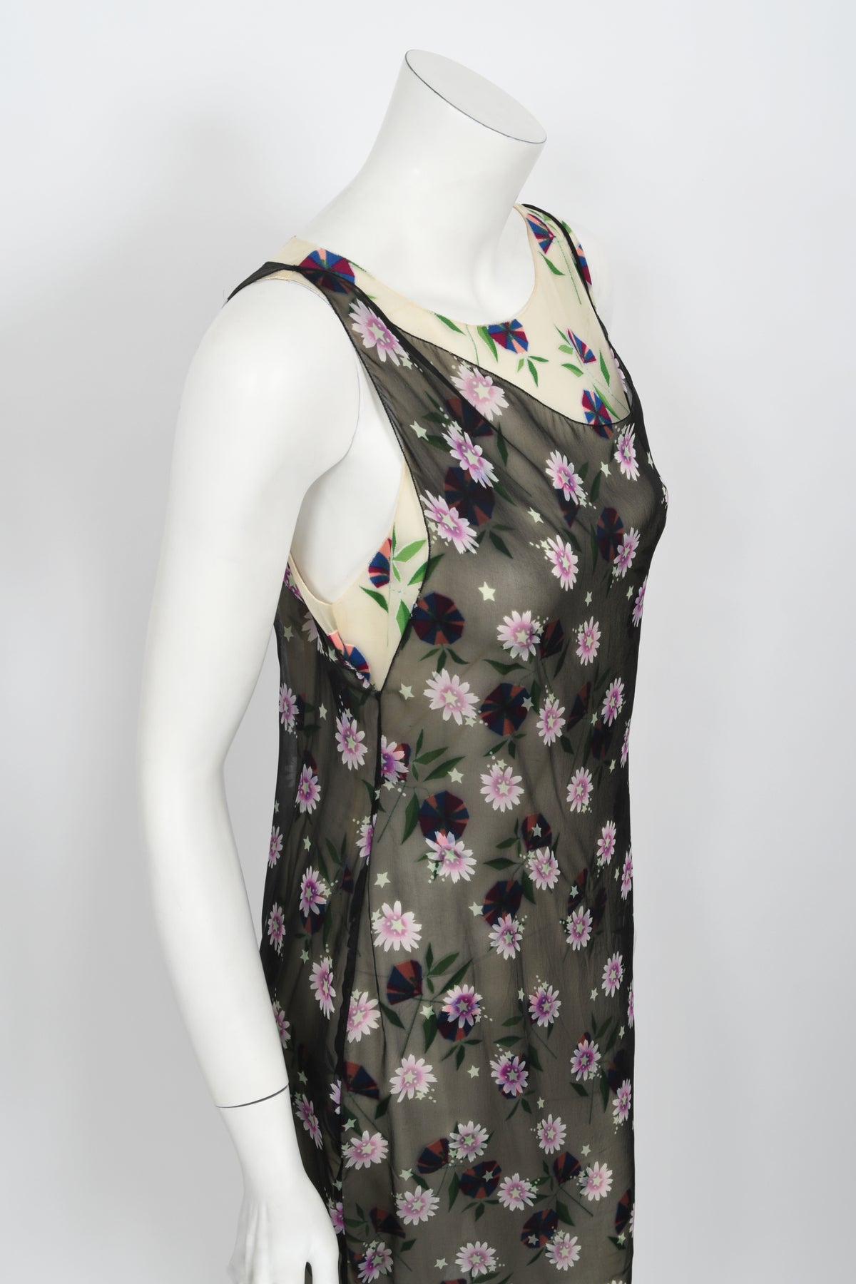1998 Versace Couture Documented Runway Sheer Floral Silk Slip Dress
