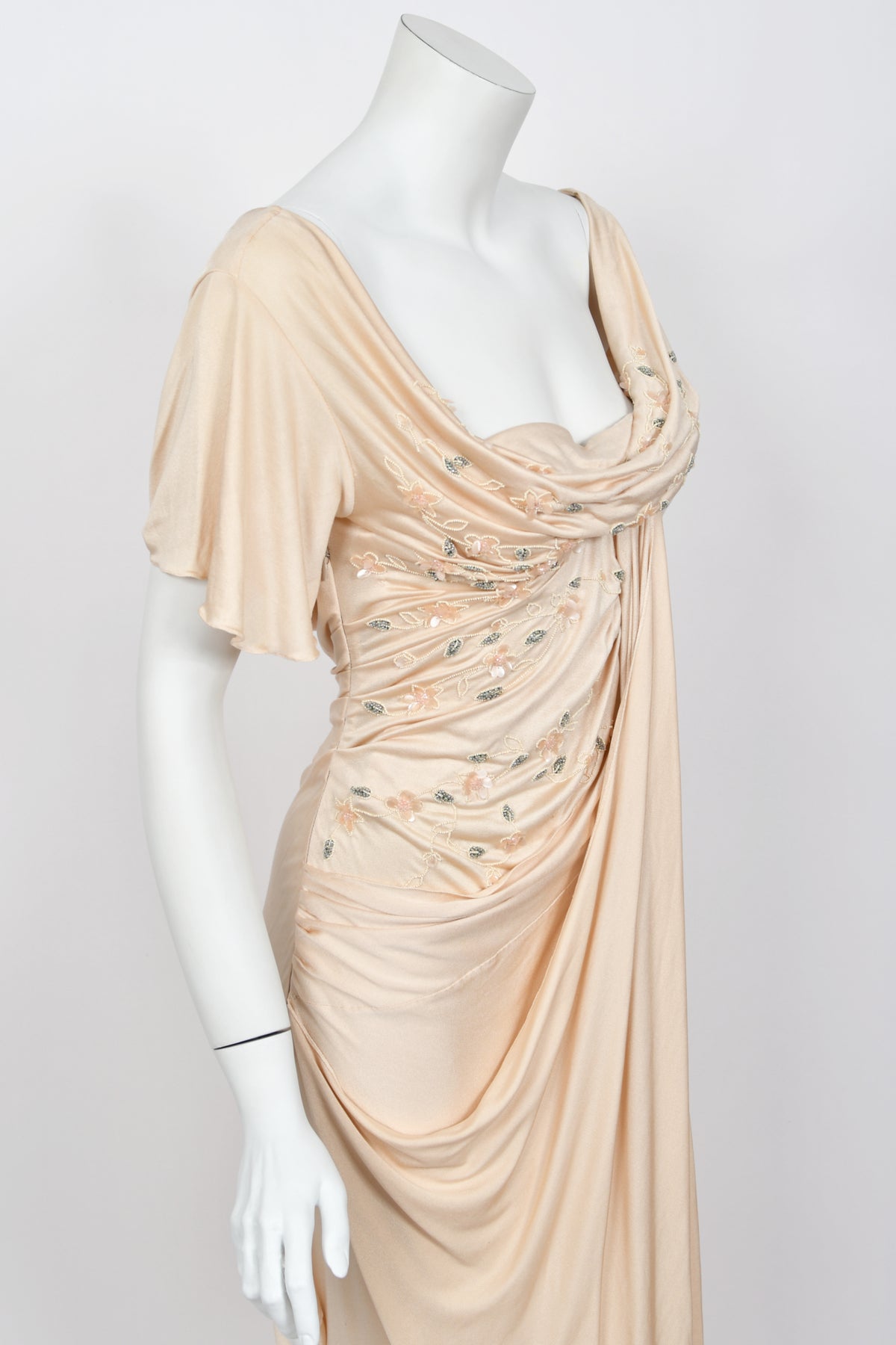 2007 Christian Dior by John Galliano Beaded Blush-Pink Silk Draped Goddess Gown