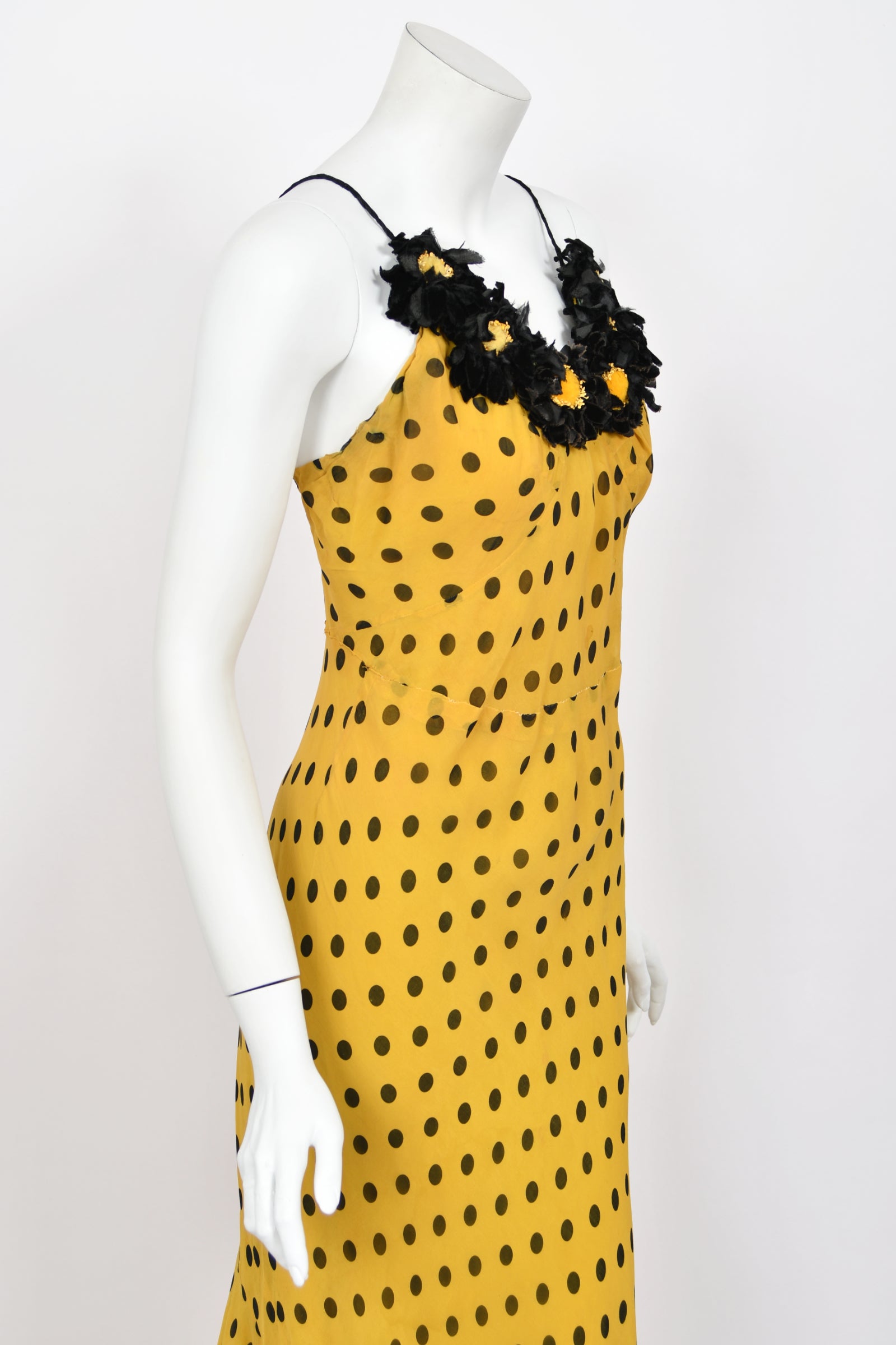 1930's Germaine Monteil Polka Dot Silk Appliqu Gown with Capelet 1930's Germaine Monteil Polka Dot Silk Appliqu Gown with Capelet