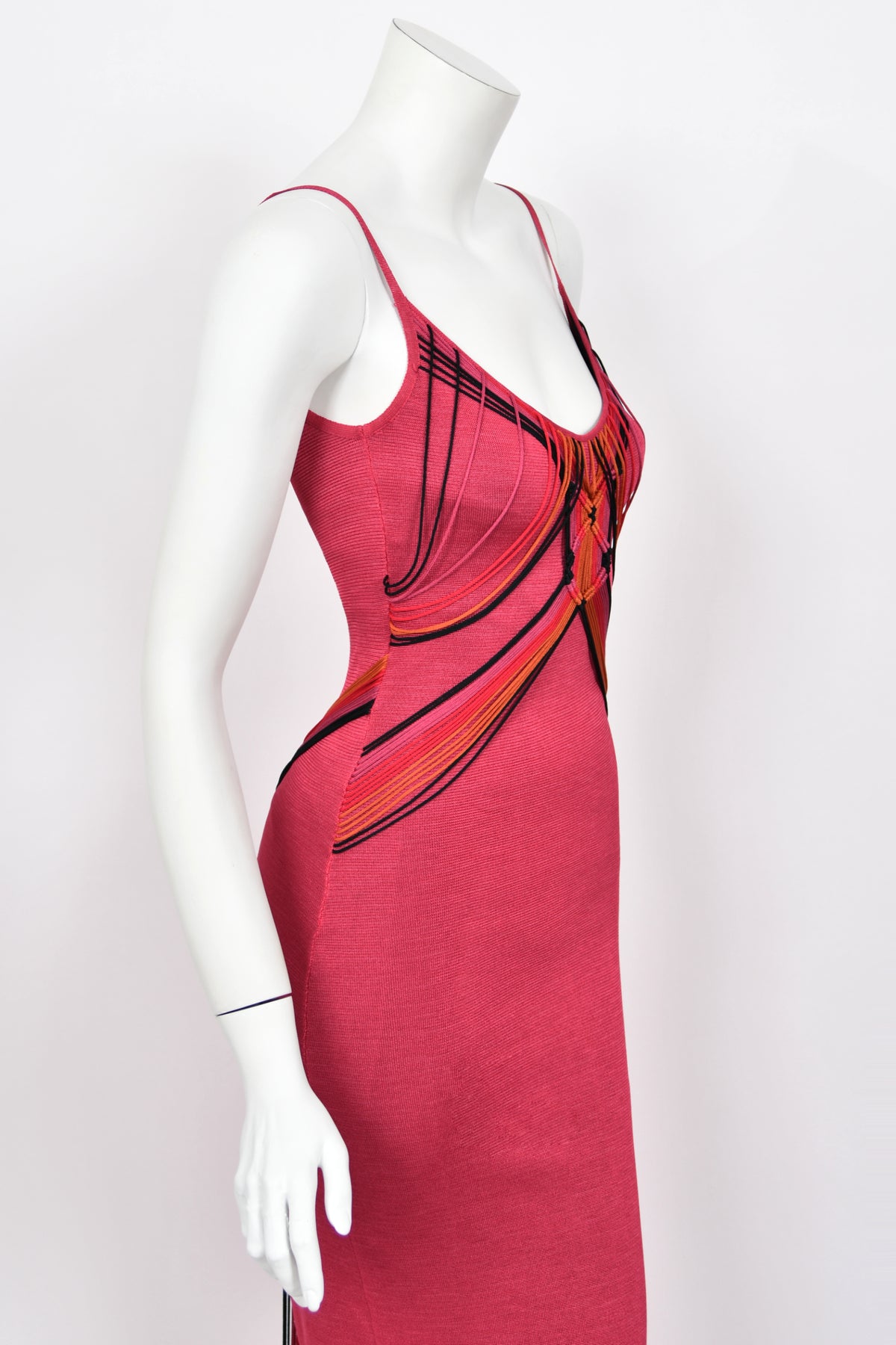 2003 Christian Dior by John Galliano Burgundy Red Stretch-Knit Draped Strings Maxi Dress