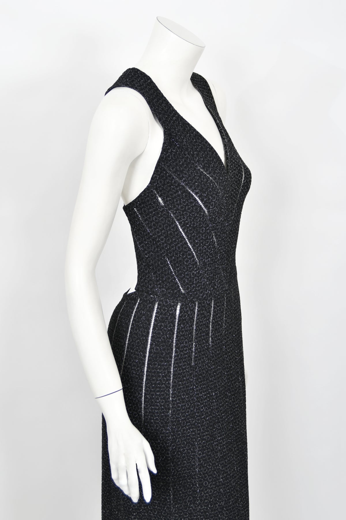 2012 Azzedine Alaia Black Metallic Knit Bodycon Sheer Cutwork Fishtail Gown