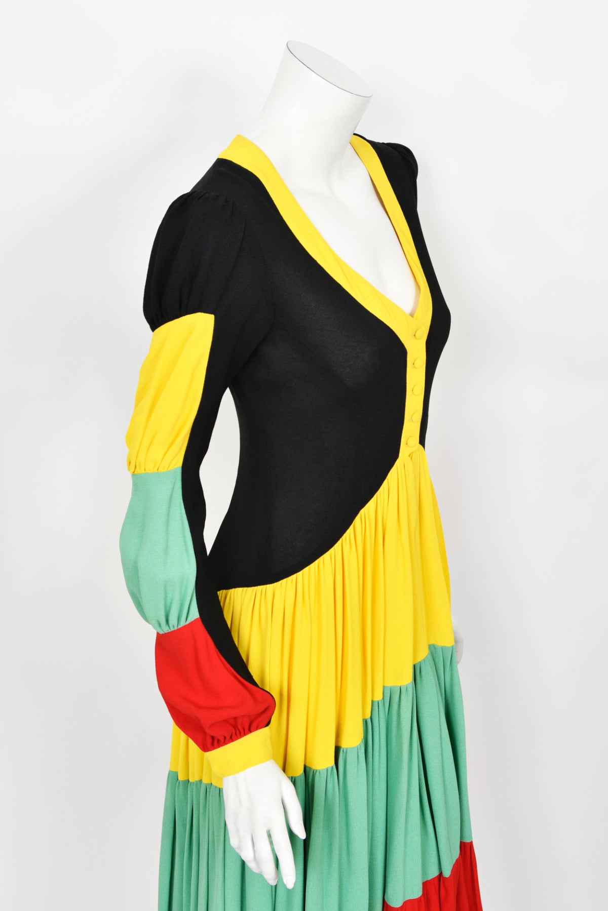 1970 Ossie Clark Vogue Documented Traffic-Light Block Color Crepe Dress