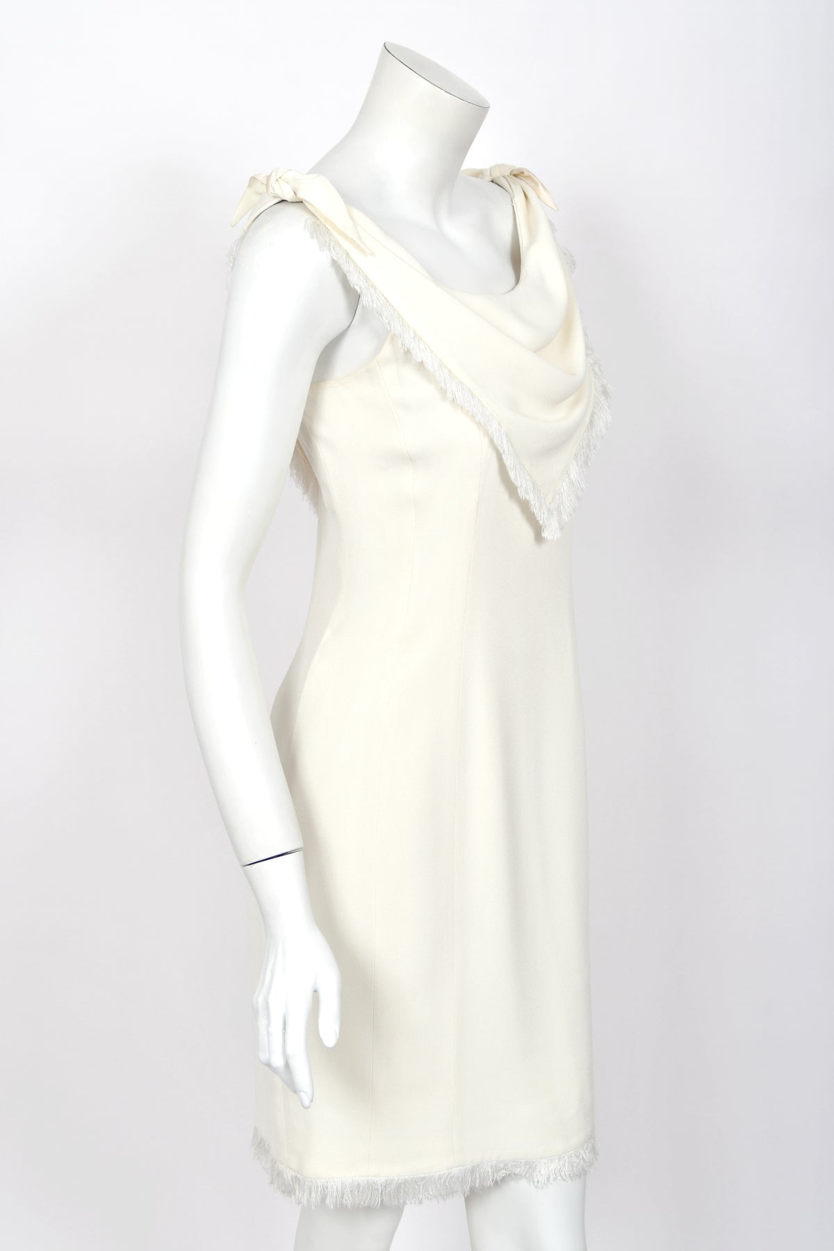 1998 Christian Dior by John Galliano Resort Collection Ivory White Crepe Fringed-Bib Dress
