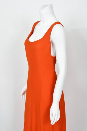 1996 Gianni Versace Couture Documented Runway Orange Silk Bustier Maxi Dress