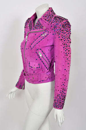 1990 Bob Mackie for Cher Signed Studded Fuchsia Suede Motorcycle Jacket & Boots