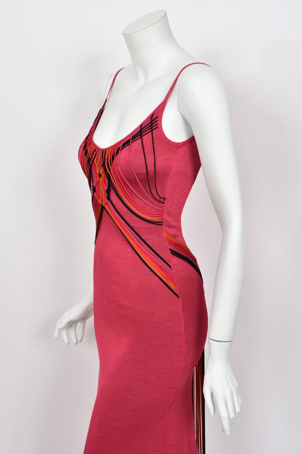 2003 Christian Dior by John Galliano Burgundy Red Stretch-Knit Draped Strings Maxi Dress