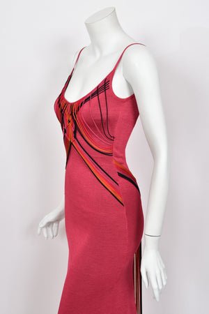 2003 Christian Dior by John Galliano Burgundy Red Stretch-Knit Draped Strings Maxi Dress
