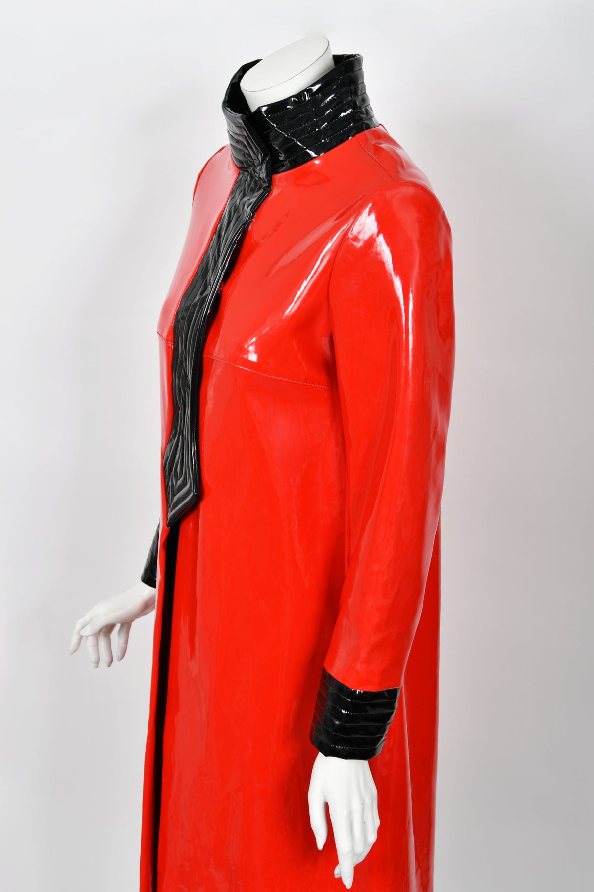 1969 Pierre Cardin Documented Red &amp; Black Vinyl Space-Age Mod Maxi Coat