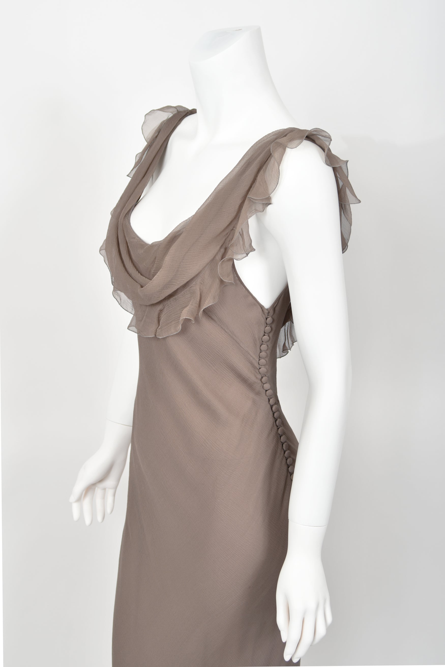 Vintage 2006 Christian Dior by John Galliano Smoky Silk Tiered Ruffle Bias-Cut Gown - Timeless Vixen Vintage 2006 Christian Dior by John Galliano Smoky Silk Tiered Ruffle Bias-Cut Gown - Timeless Vixen