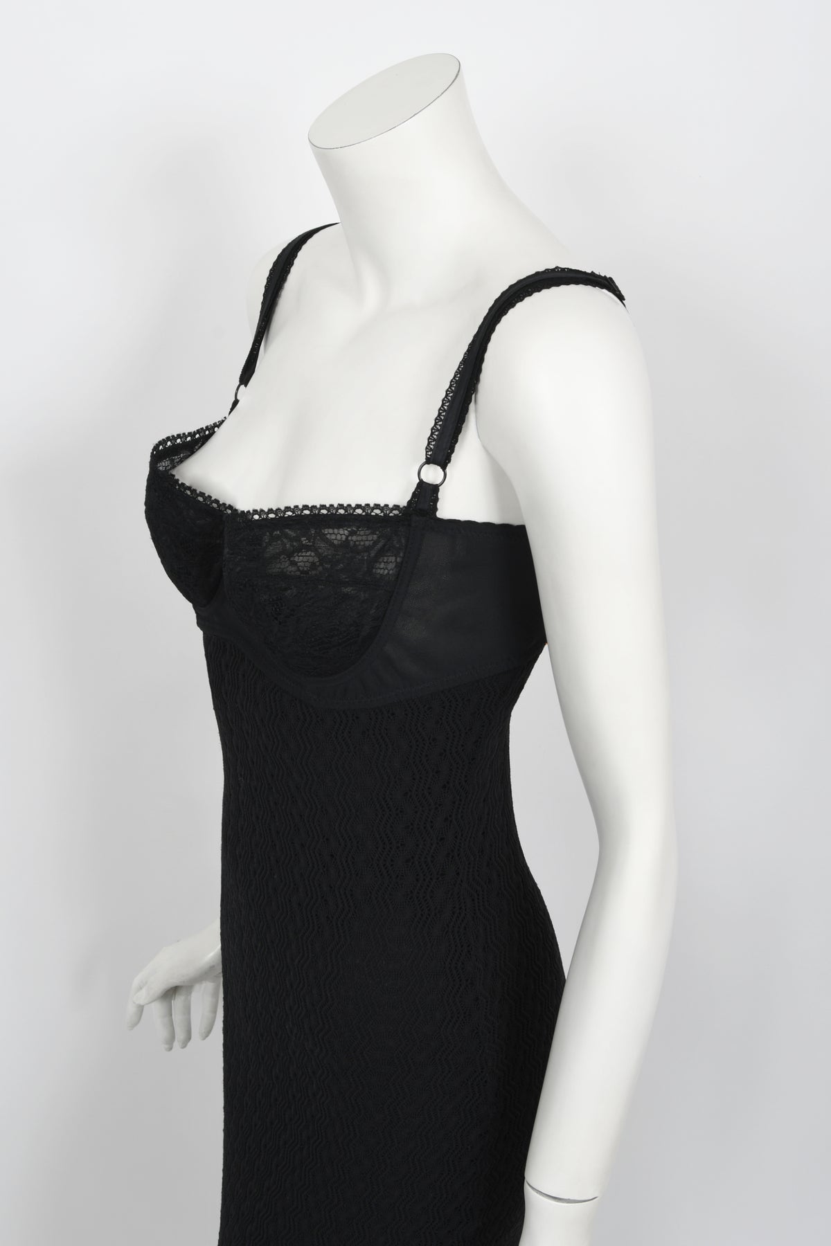 1997 Dolce &amp; Gabbana Black Stretch Silk Knit Hourglass Built-In Bra Gown