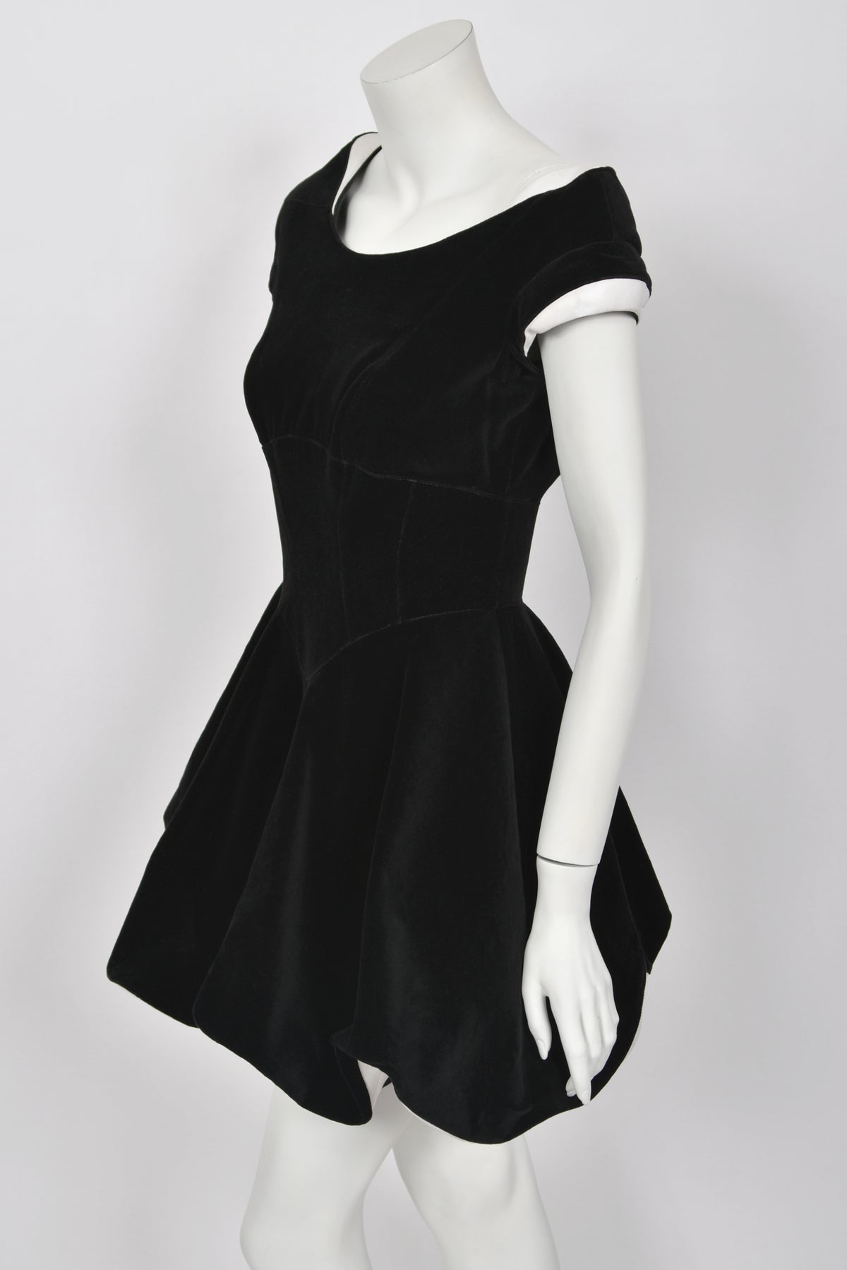 1996 Thierry Mugler Black Velvet &amp; White Silk Sculpted Futuristic Mini Dress