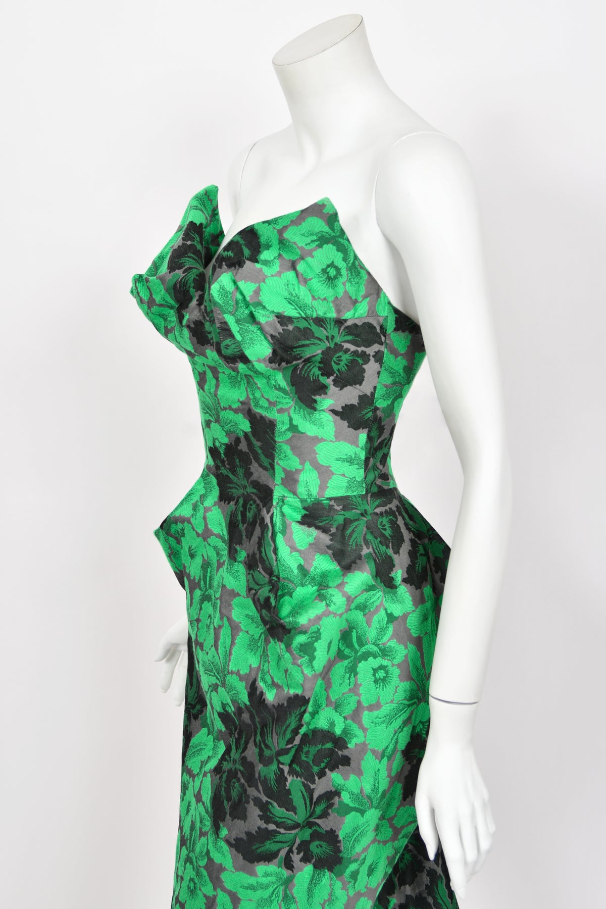 2010 Vivienne Westwood Gold Label Sculpted Green Floral Silk Brocade Corset Dress
