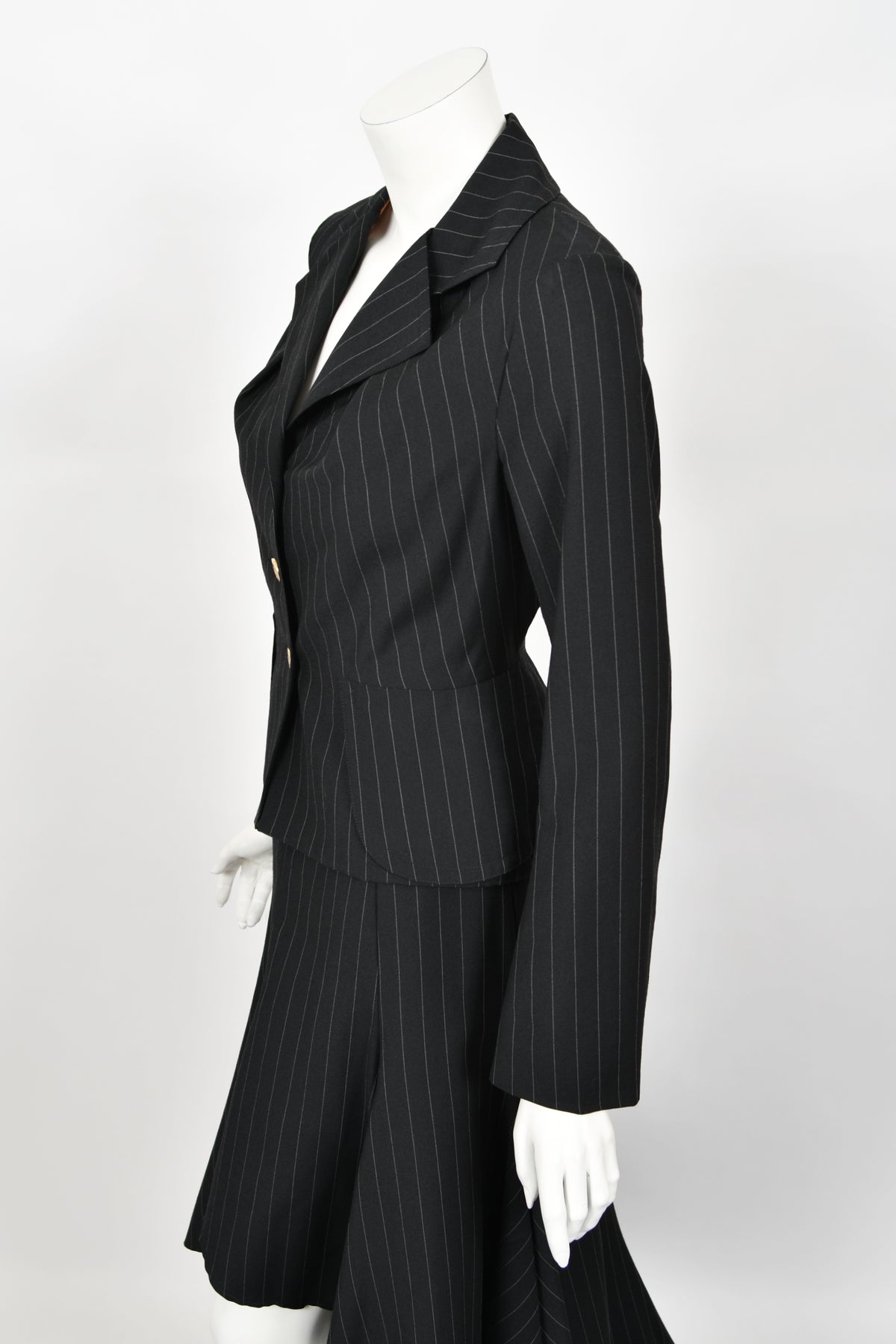 1994 Vivienne Westwood Pinstripe Wool Jacket &amp; High-Low Trained Skirt Ensemble