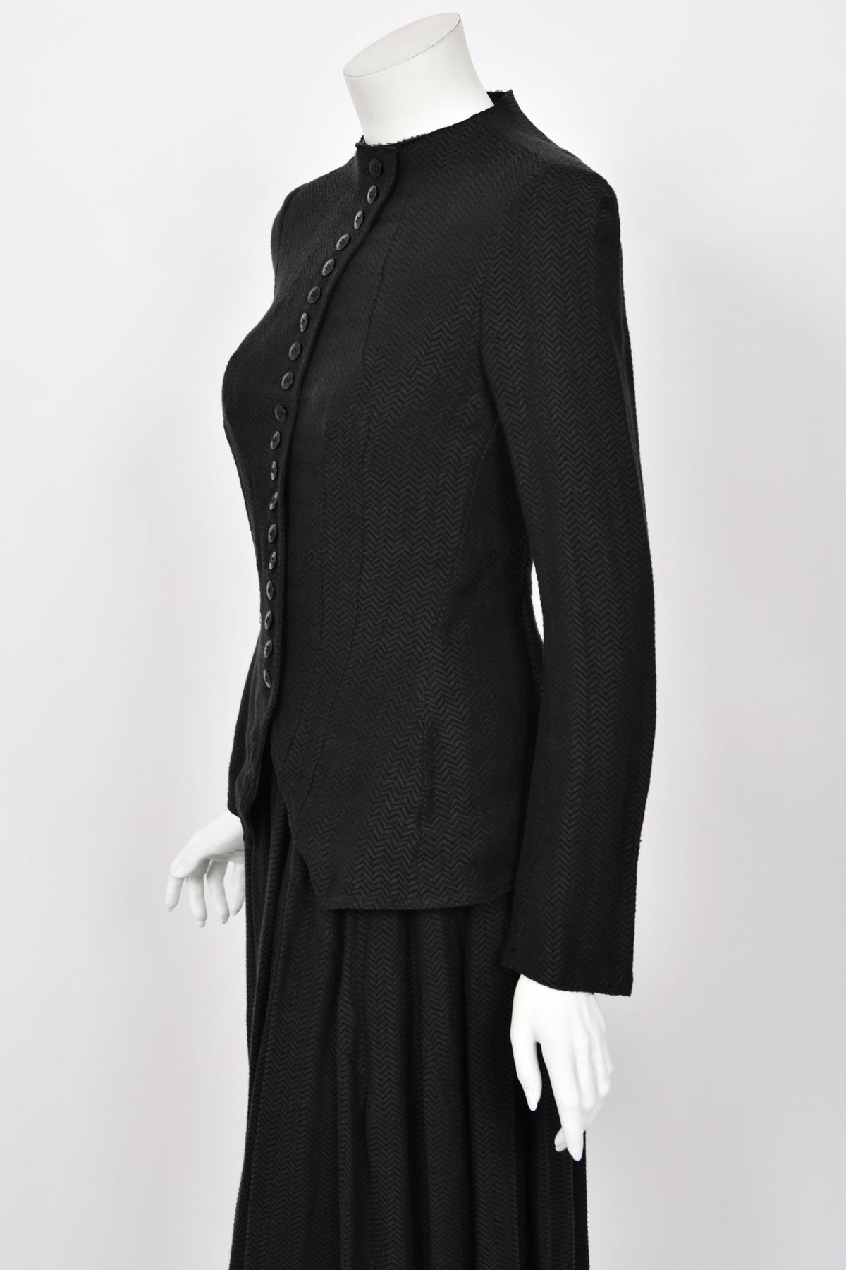 1998 Yohji Yamamoto Editorial Herringbone Button-Up Boned Jacket &amp; Maxi Skirt w/Tags