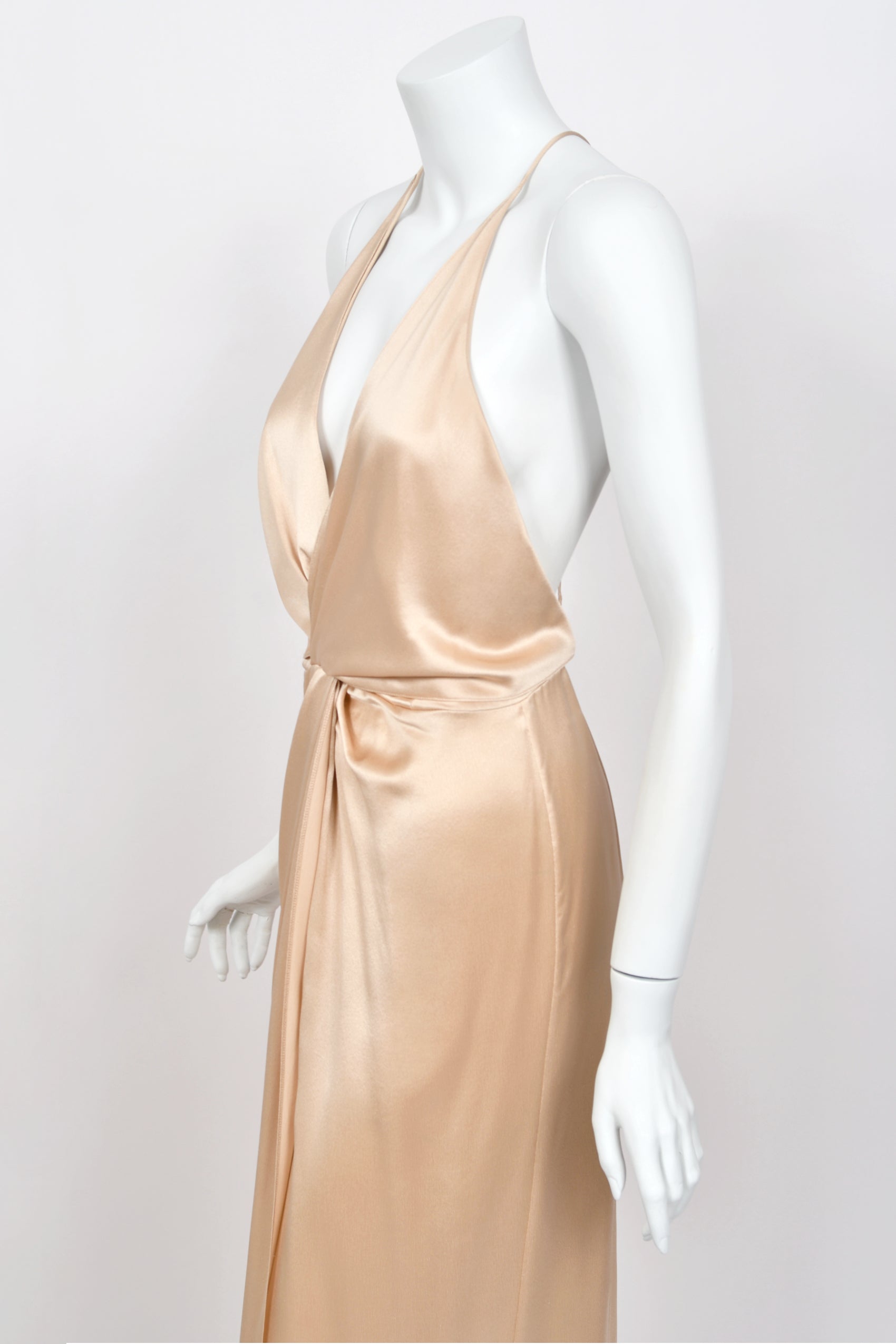 2011 Gucci Champagne Silk Low-Plunge High Slit Maxi Slip Dress