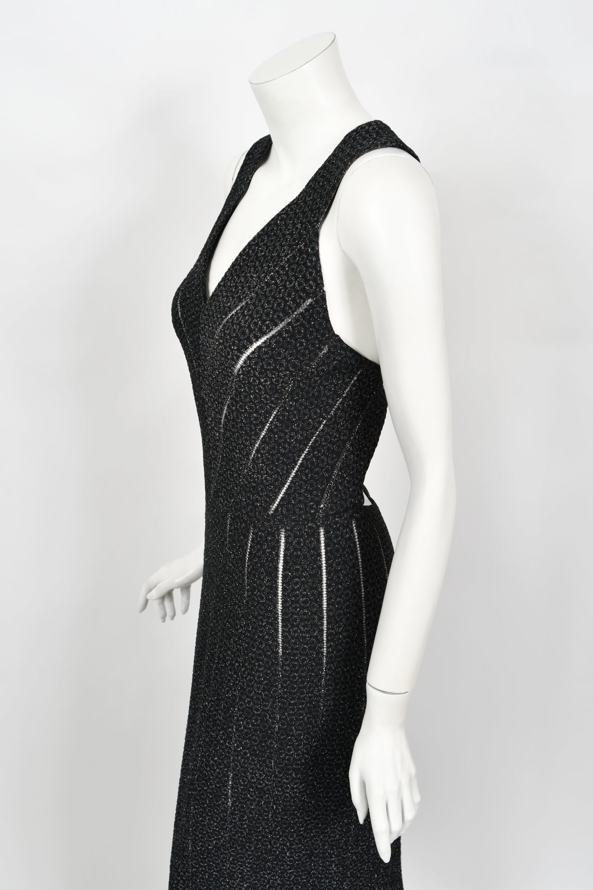 2012 Azzedine Alaia Black Metallic Knit Bodycon Sheer Cutwork Fishtail Gown