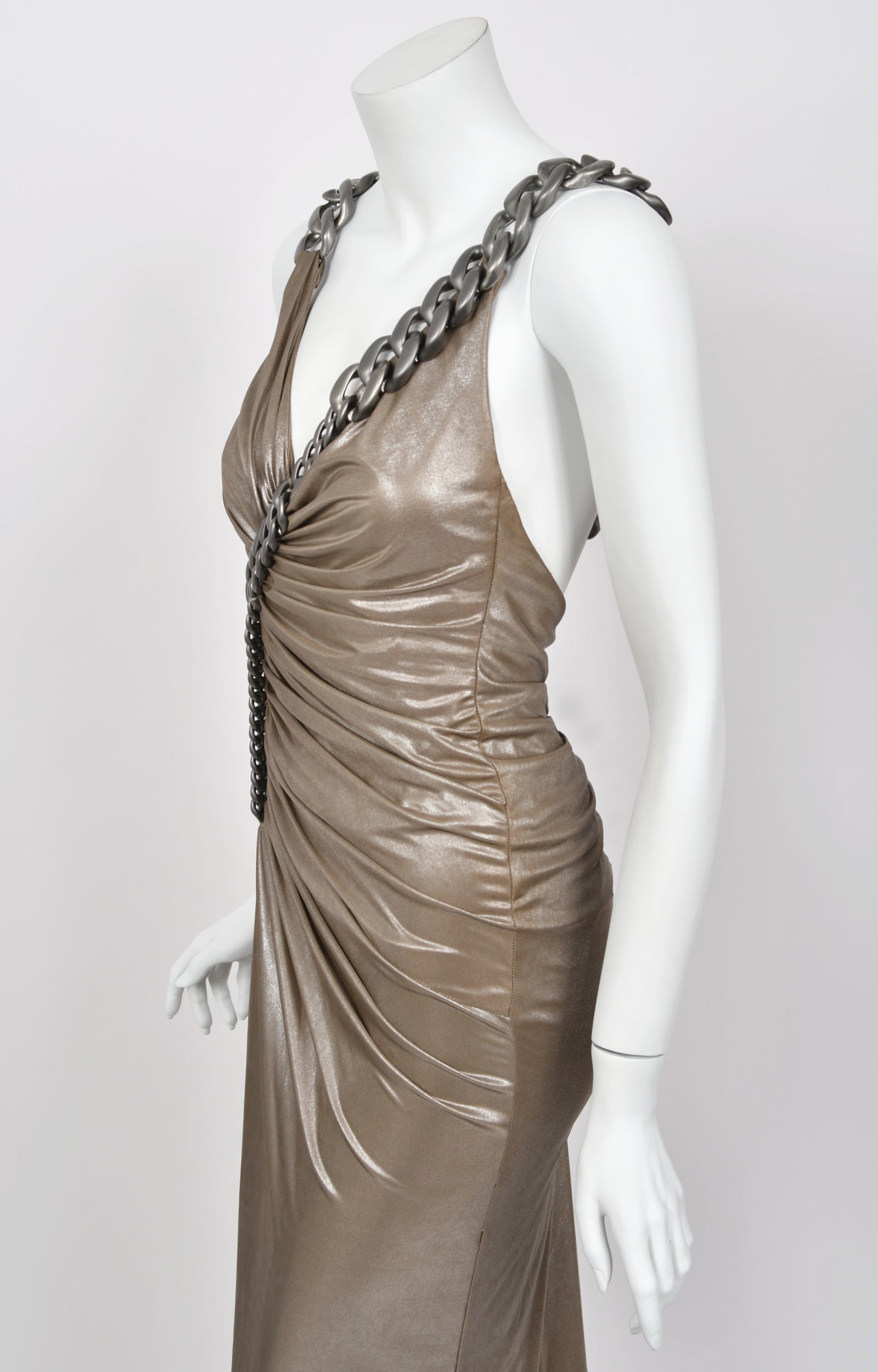90s versace dress gold chains Versace's signature chain mail dresses