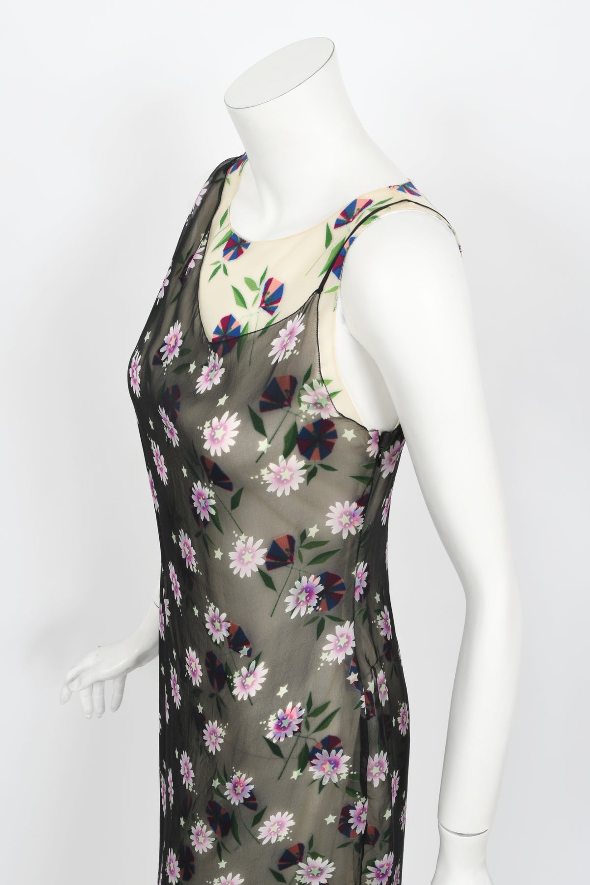 1998 Versace Couture Documented Runway Sheer Floral Silk Slip Dress