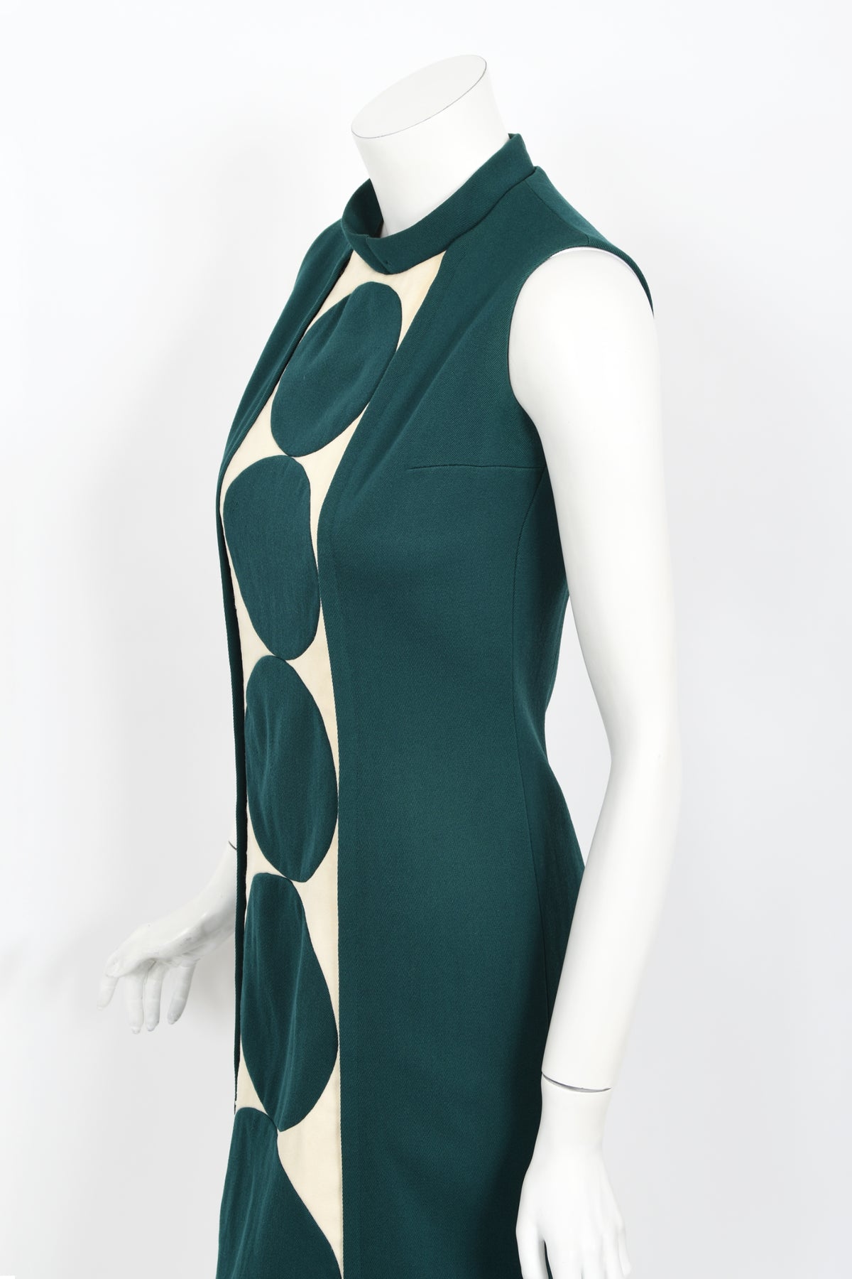 1966 Jacques Esterel Haute Couture Documented Teal Green Op-Art Mod Dress