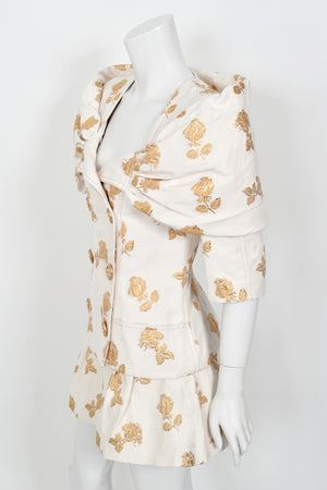 2013 Chanel by Karl Lagerfeld Documented Metallic Gold & Ivory Silk Brocade Jacket w/ Shorts