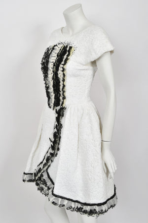 2013 Chanel by Karl Lagerfeld Runway Sample White Textured Silk Full-Skirt Mini Dress