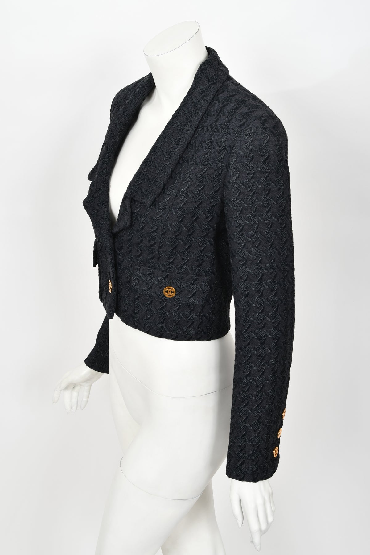 1993 Chanel by Karl Lagerfeld Documented Midnight Blue Wool Cropped Jacket
