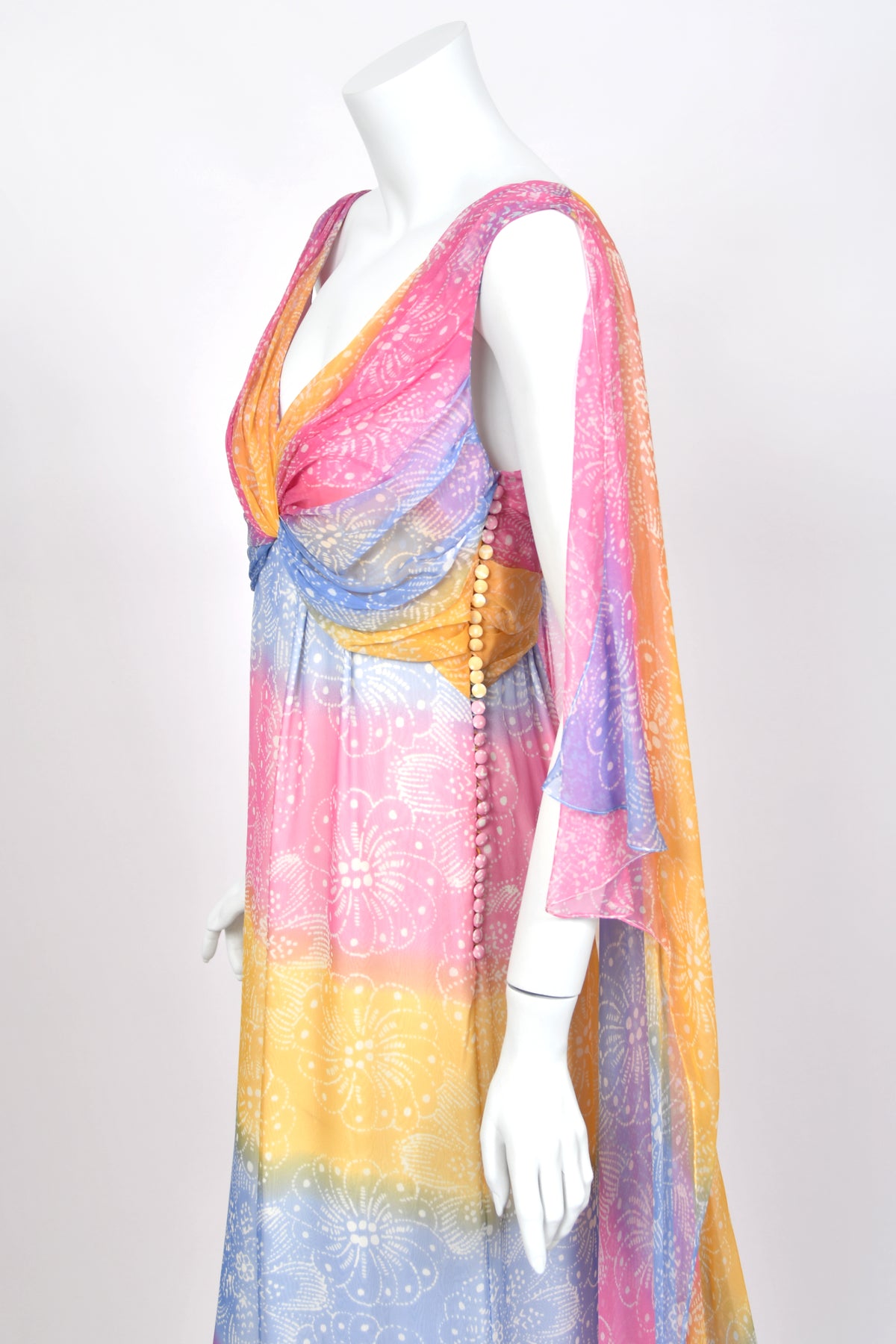 2008 Christian Dior by John Galliano Resort Collection Colorful Silk Draped Cape Goddess Gown