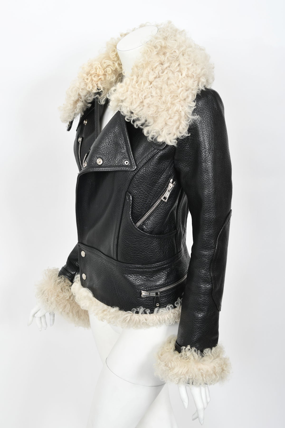 2004 Balenciaga Documented Runway Leather &amp; Shearling Motorcycle Jacket