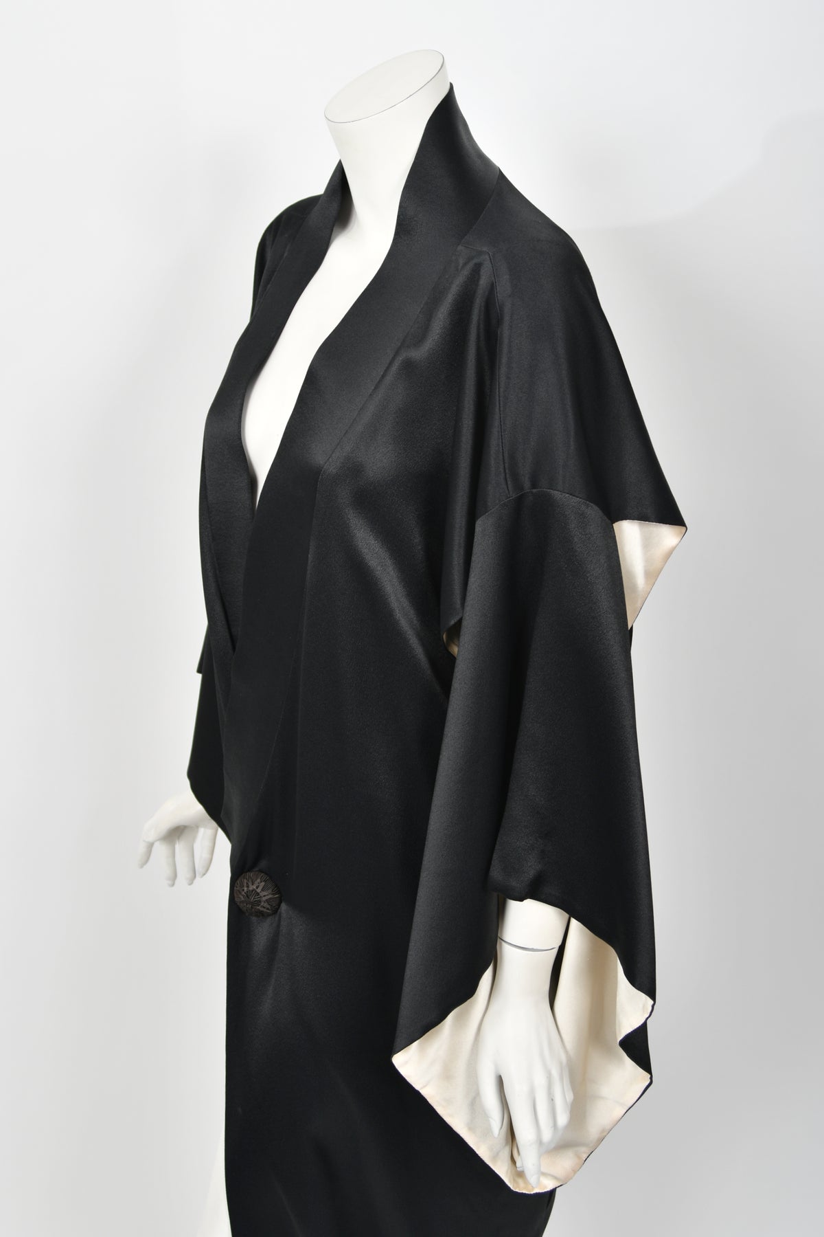 1995 John Galliano Documented Museum-Held Runway Black Silk Draped Kimono Jacket