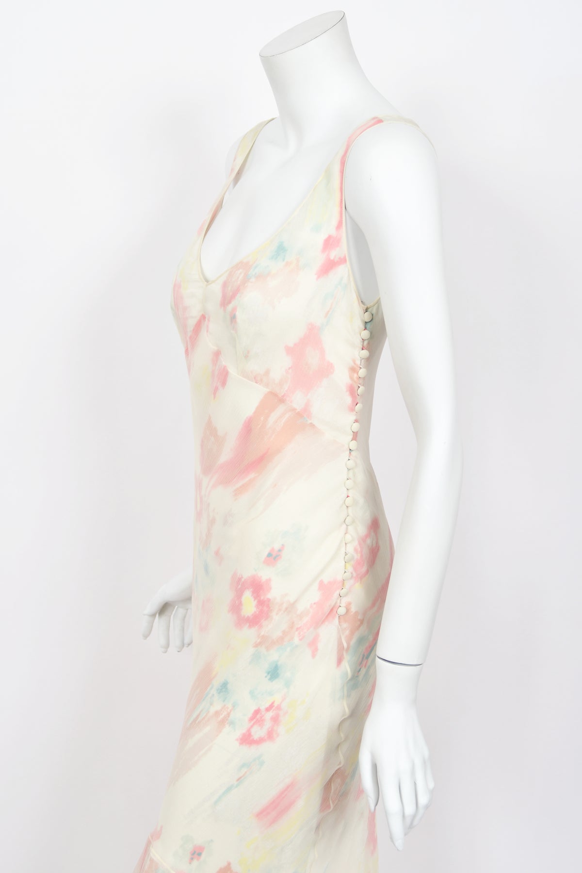 2008 John Galliano &#39;Grey Gardens&#39; Collection Floral Silk High Low Bias-Cut Gown
