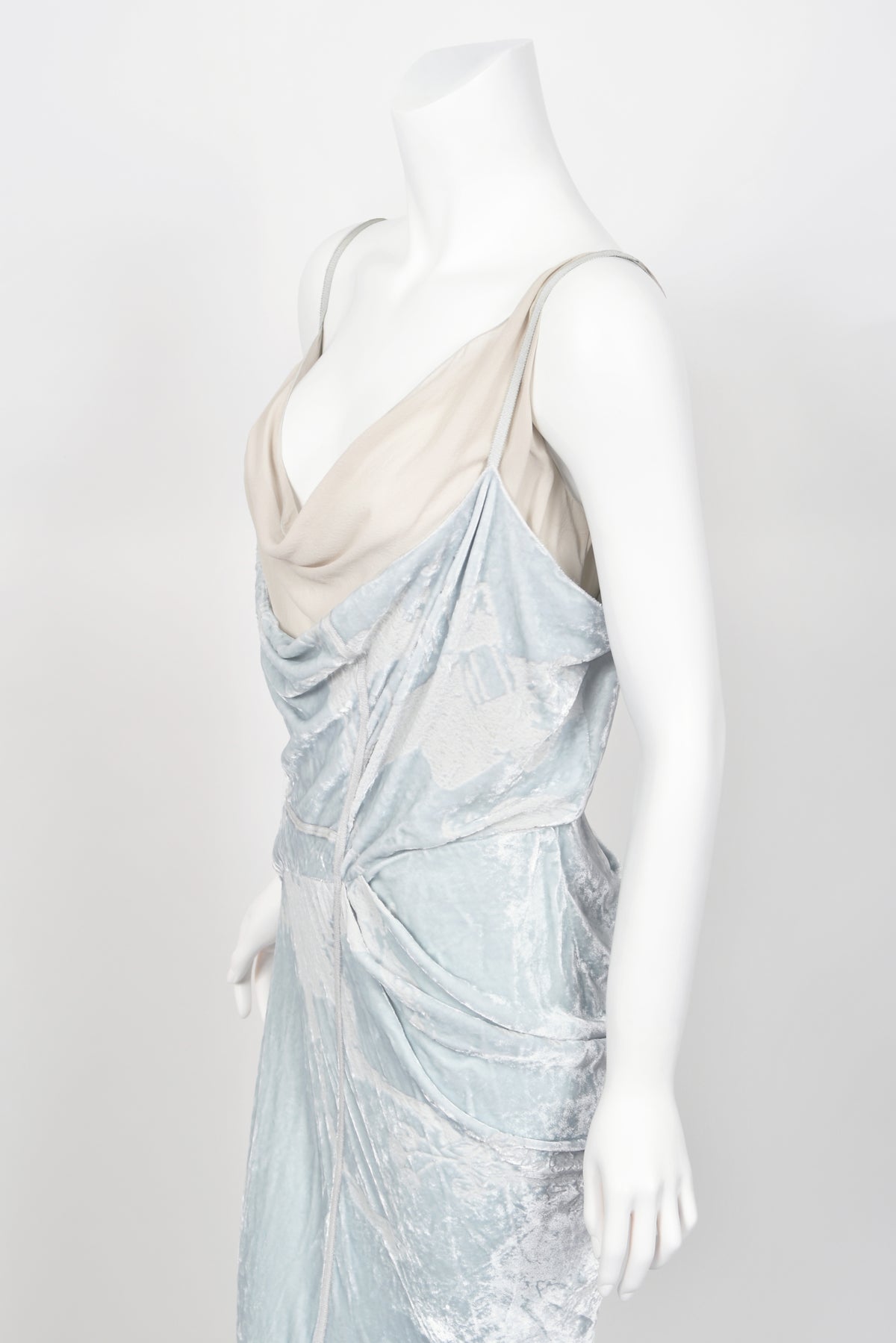 2006 Christian Dior by John Galliano Ice Blue Silk Velvet Asymmetric Draped Bias-Cut Gown