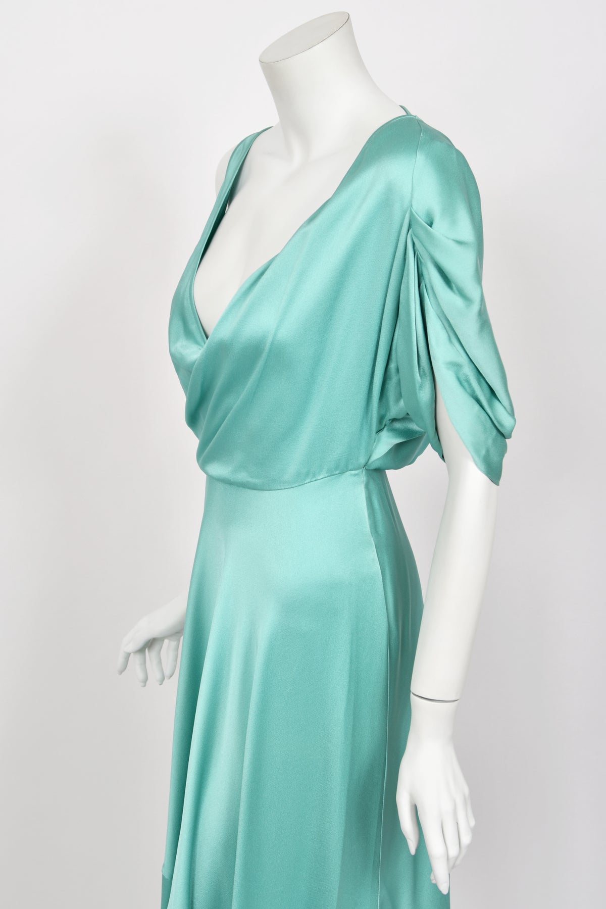 2011 John Galliano Sculpted Tiffany-Blue Silk Asymmetric Draped Goddess Gown