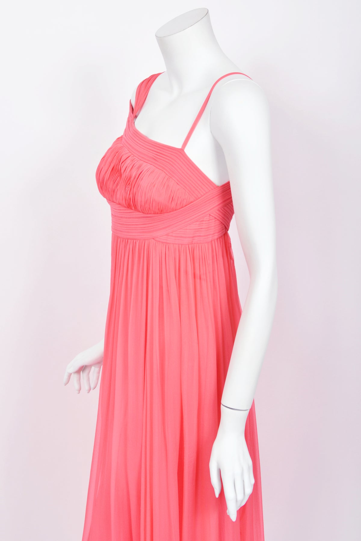 2008 Versace Runway Bubblegum Pink Pleated Silk Goddess Gown