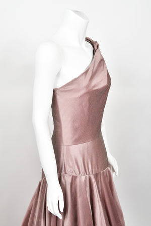 2003 Givenchy Mauve Pink Silk Asymmetric One-Shoulder Full Skirt Trained Gown